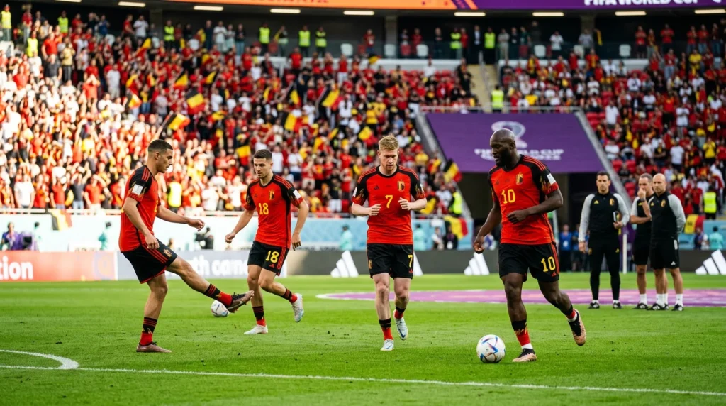 Belgium national football team in their red home kit preparing for World Cup 2026