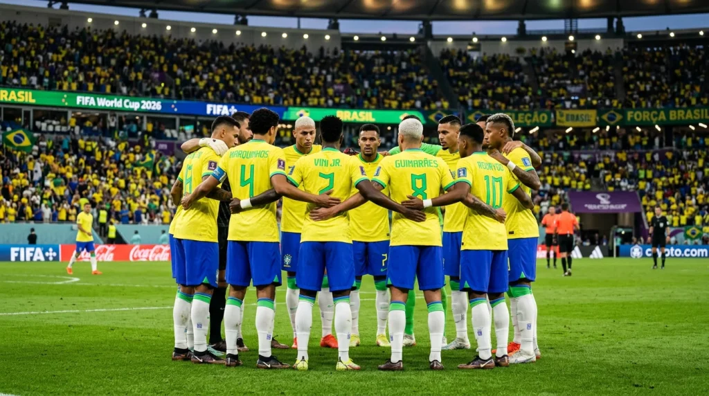 Brazil national football team in iconic yellow jersey preparing for World Cup 2026