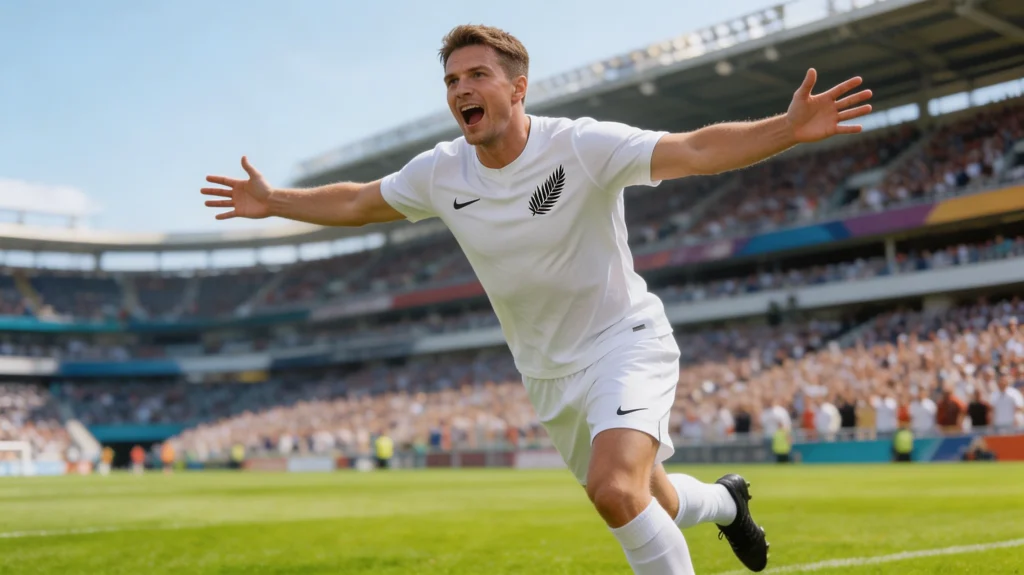 Chris Wood in All Whites jersey representing New Zealand at World Cup 2026
