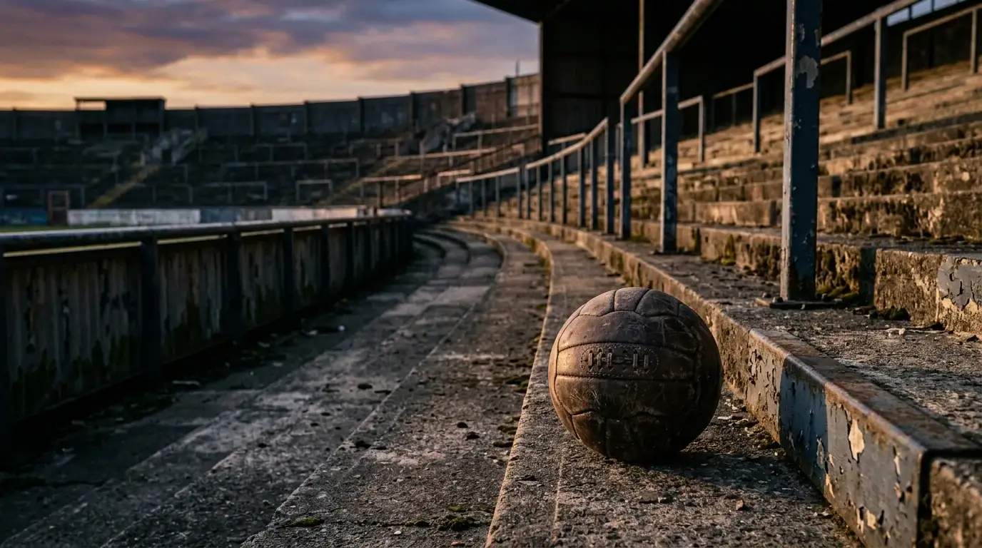 A weathered football and an old stadium terrace evoking decades of England-Argentina World Cup history
