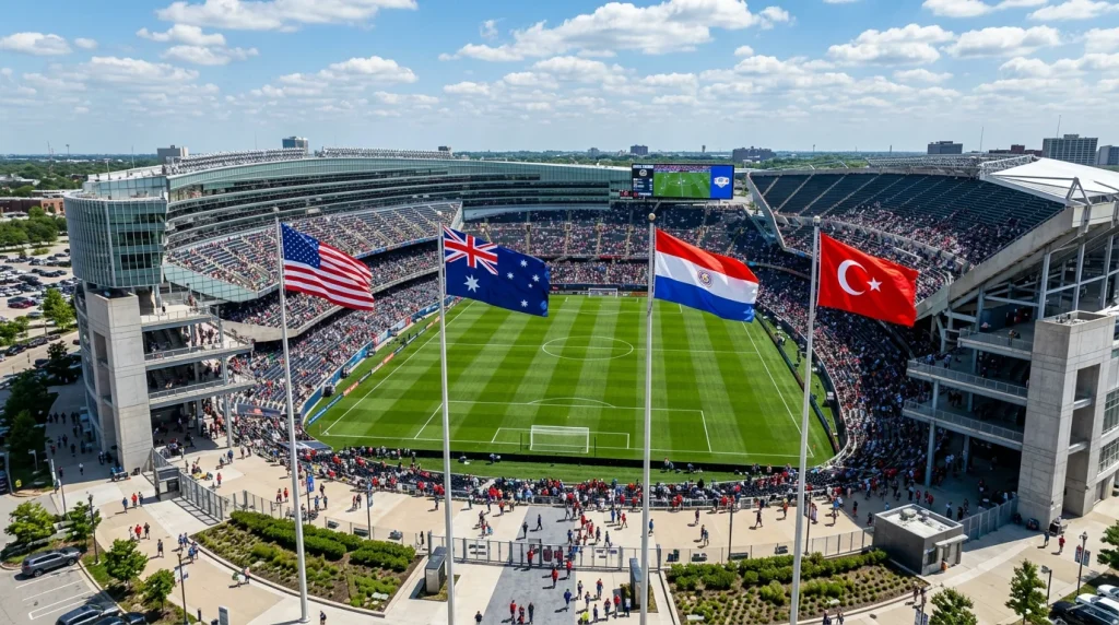 Group D World Cup 2026 featuring USA, Australia, Paraguay and Türkiye national team colours