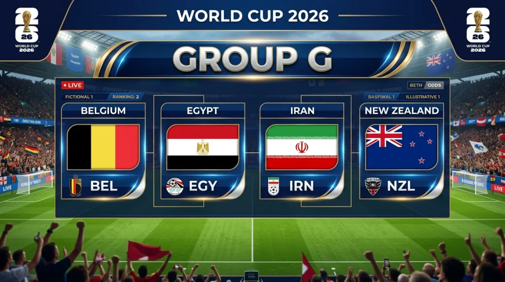 World Cup 2026 Group G flags of Belgium Egypt Iran and New Zealand with betting odds