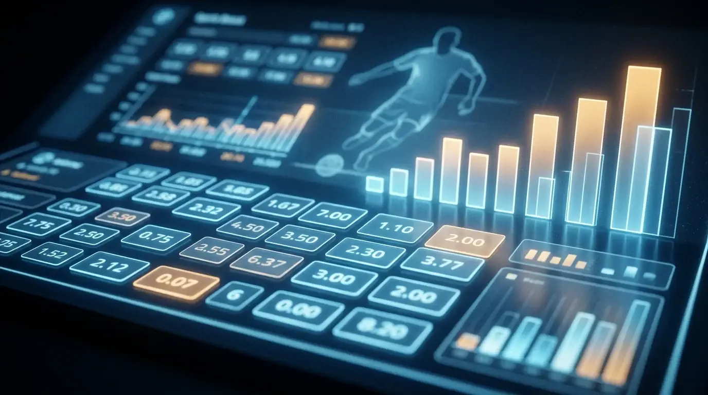 An abstract odds and statistics board glowing in a darkened room