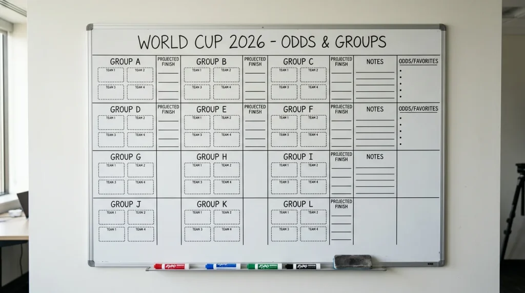 World Cup 2026 group stage betting odds overview showing all 12 groups and current market prices
