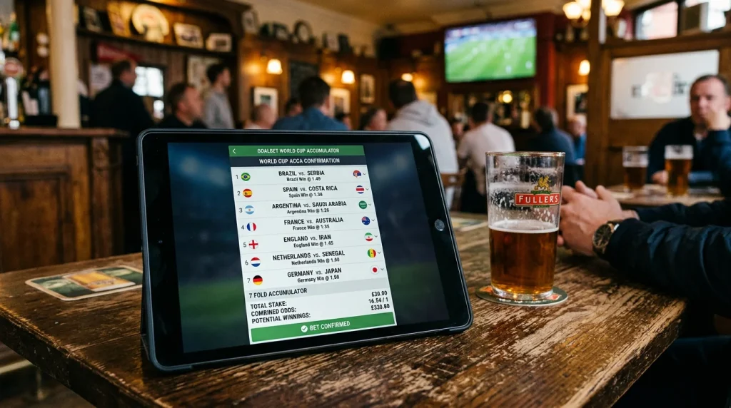 World Cup 2026 accumulator bet slip showing multiple match selections with combined odds calculation